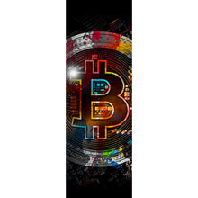 Lade das Bild in den Galerie-Viewer, Acrylglasbild Bitcoin mit bunten Farbspritzern Abstrakt Panorama Hoch