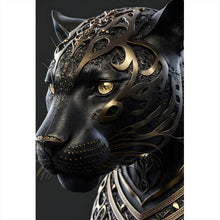 Lade das Bild in den Galerie-Viewer, Leinwandbild Black Panther mit goldenen Verzierungen Hochformat