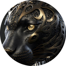 Lade das Bild in den Galerie-Viewer, Aluminiumbild Black Panther mit goldenen Verzierungen Kreis