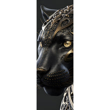 Lade das Bild in den Galerie-Viewer, Leinwandbild Black Panther mit goldenen Verzierungen Panorama Hoch