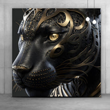 Lade das Bild in den Galerie-Viewer, Leinwandbild Black Panther mit goldenen Verzierungen Quadrat