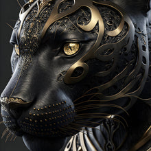 Lade das Bild in den Galerie-Viewer, Leinwandbild Black Panther mit goldenen Verzierungen Quadrat