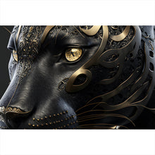 Lade das Bild in den Galerie-Viewer, Leinwandbild Black Panther mit goldenen Verzierungen Querformat