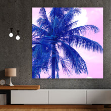 Lade das Bild in den Galerie-Viewer, Poster Blaue Palme mit Rosa Himmel Quadrat
