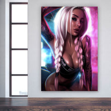 Lade das Bild in den Galerie-Viewer, Spannrahmenbild Blondes Tattoo Girl im Neonlicht Hochformat