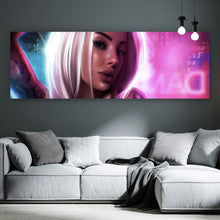 Lade das Bild in den Galerie-Viewer, Poster Blondes Tattoo Girl im Neonlicht Panorama