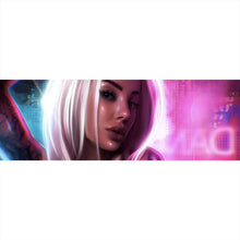 Lade das Bild in den Galerie-Viewer, Poster Blondes Tattoo Girl im Neonlicht Panorama