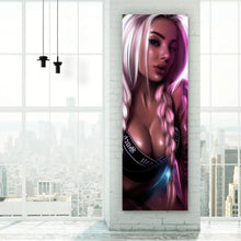 Lade das Bild in den Galerie-Viewer, Poster Blondes Tattoo Girl im Neonlicht Panorama Hoch