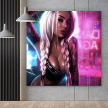 Lade das Bild in den Galerie-Viewer, Poster Blondes Tattoo Girl im Neonlicht Quadrat