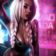 Lade das Bild in den Galerie-Viewer, Poster Blondes Tattoo Girl im Neonlicht Quadrat