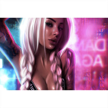 Lade das Bild in den Galerie-Viewer, Poster Blondes Tattoo Girl im Neonlicht Querformat
