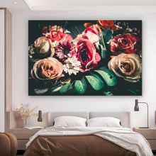 Lade das Bild in den Galerie-Viewer, Leinwandbild Blumenstrauß Vintage Querformat