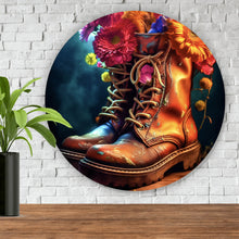 Lade das Bild in den Galerie-Viewer, Aluminiumbild gebürstet Blumenverzierte Stiefel Kreis