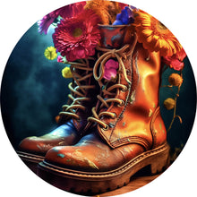 Lade das Bild in den Galerie-Viewer, Aluminiumbild gebürstet Blumenverzierte Stiefel Kreis