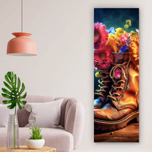 Lade das Bild in den Galerie-Viewer, Spannrahmenbild Blumenverzierte Stiefel Panorama Hoch
