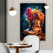 Lade das Bild in den Galerie-Viewer, Leinwandbild Blumenverzierte Stiefel Hochformat