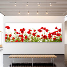 Lade das Bild in den Galerie-Viewer, Leinwandbild Blumenwiese mit rotem Mohn Panorama