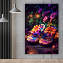 Lade das Bild in den Galerie-Viewer, Leinwandbild Blumige Flipflops Digital Art Hochformat