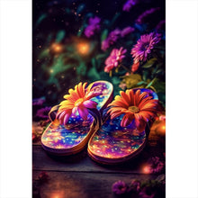 Lade das Bild in den Galerie-Viewer, Leinwandbild Blumige Flipflops Digital Art Hochformat