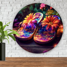 Lade das Bild in den Galerie-Viewer, Aluminiumbild gebürstet Blumige Flipflops Digital Art Kreis