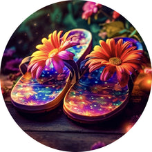 Lade das Bild in den Galerie-Viewer, Aluminiumbild gebürstet Blumige Flipflops Digital Art Kreis