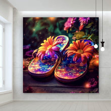 Lade das Bild in den Galerie-Viewer, Leinwandbild Blumige Flipflops Digital Art Quadrat