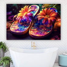 Lade das Bild in den Galerie-Viewer, Leinwandbild Blumige Flipflops Digital Art Querformat