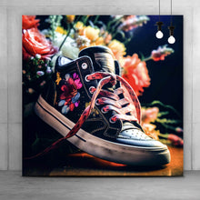 Lade das Bild in den Galerie-Viewer, Leinwandbild Blumiger Boho Turnschuh Quadrat
