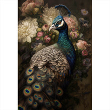 Lade das Bild in den Galerie-Viewer, Aluminiumbild Blumiger Pfau Digital Art Hochformat