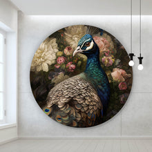 Lade das Bild in den Galerie-Viewer, Aluminiumbild gebürstet Blumiger Pfau Digital Art Kreis