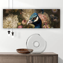 Lade das Bild in den Galerie-Viewer, Leinwandbild Blumiger Pfau Digital Art Panorama