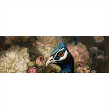Lade das Bild in den Galerie-Viewer, Leinwandbild Blumiger Pfau Digital Art Panorama