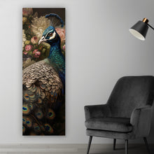Lade das Bild in den Galerie-Viewer, Leinwandbild Blumiger Pfau Digital Art Panorama Hoch