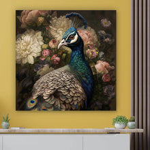 Lade das Bild in den Galerie-Viewer, Leinwandbild Blumiger Pfau Digital Art Quadrat