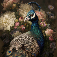 Lade das Bild in den Galerie-Viewer, Leinwandbild Blumiger Pfau Digital Art Quadrat