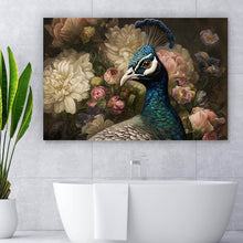 Lade das Bild in den Galerie-Viewer, Aluminiumbild Blumiger Pfau Digital Art Querformat
