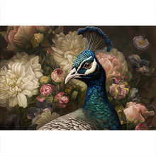 Lade das Bild in den Galerie-Viewer, Aluminiumbild gebürstet Blumiger Pfau Digital Art Querformat