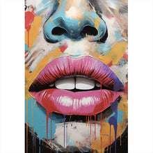 Lade das Bild in den Galerie-Viewer, Aluminiumbild gebürstet Blutige Lippen Pop Art Hochformat