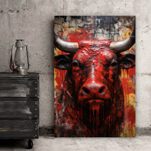 Lade das Bild in den Galerie-Viewer, Aluminiumbild gebürstet Blutiger Stier Abstrakt Hochformat