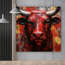 Lade das Bild in den Galerie-Viewer, Aluminiumbild gebürstet Blutiger Stier Abstrakt Quadrat