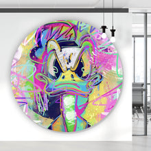 Lade das Bild in den Galerie-Viewer, Aluminiumbild gebürstet Böser Donald Pop Art Kreis