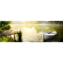 Lade das Bild in den Galerie-Viewer, Leinwandbild Boot auf See am Morgen Panorama