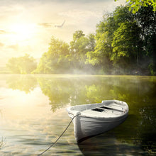 Lade das Bild in den Galerie-Viewer, Leinwandbild Boot auf See am Morgen Quadrat