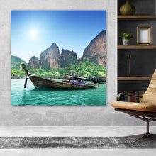 Lade das Bild in den Galerie-Viewer, Spannrahmenbild Boote in Thailand Quadrat
