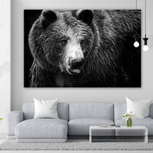 Lade das Bild in den Galerie-Viewer, Leinwandbild Braunbär Schwarz Weiß Querformat