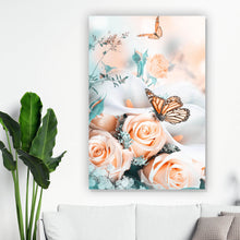 Lade das Bild in den Galerie-Viewer, Aluminiumbild gebürstet Blumenstrauß mit Schmetterlingen Hochformat