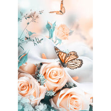 Lade das Bild in den Galerie-Viewer, Spannrahmenbild Blumenstrauß mit Schmetterlingen Hochformat