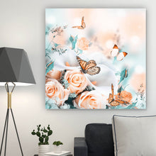 Lade das Bild in den Galerie-Viewer, Acrylglasbild Blumenstrauß mit Schmetterlingen Quadrat