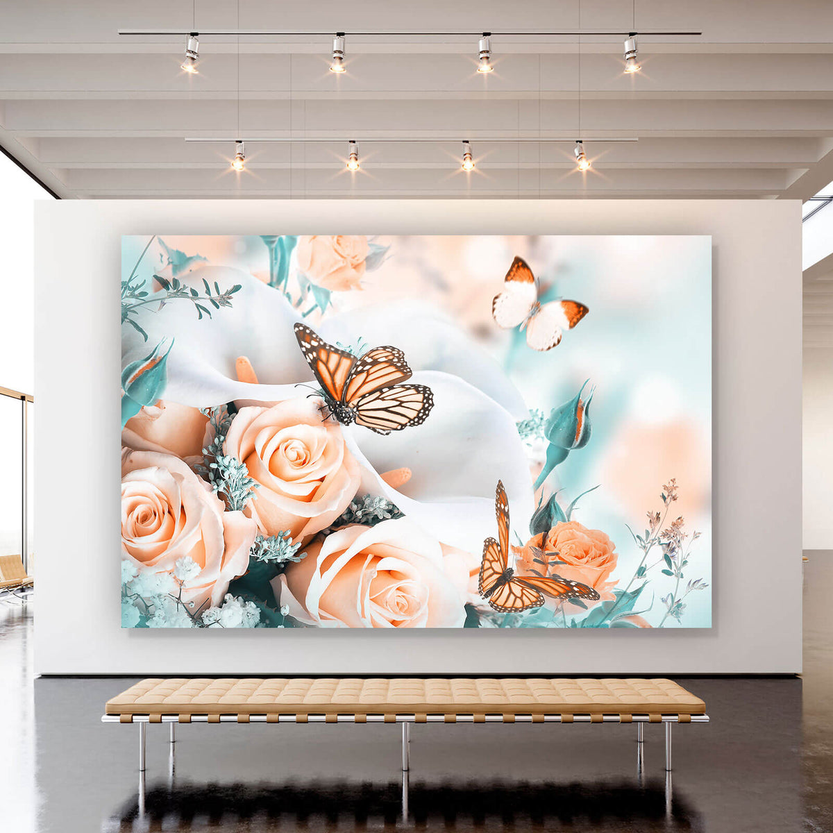 – Blumenstrauß Schmetterlingen mit im Aufhängefertig Wandguru Querformat, & Versandkostenfrei Poster