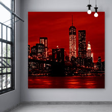 Lade das Bild in den Galerie-Viewer, Spannrahmenbild Brooklyn Bridge bei Nacht No.1 Quadrat